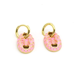 Pink enamel pig nose earrings in gold finish minimalist colorful summer jewelry for women