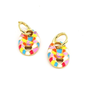 Colorful enamel pig nose earrings with gold-plated metal and geometric mosaic patterns