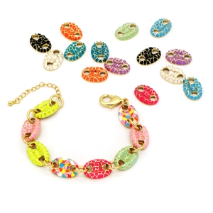 Colorful enamel pig nose link bracelets with gold-tone finish in bohemian style