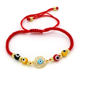 Κόκκινο πλεκτό βραχιόλι Evil Eye με χρυσό μενταγιόν και ρυθμιζόμενο κορδόνι