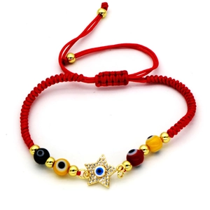 Ρυθμιζόμενο κόκκινο πλεκτό βραχιόλι Evil Eye με μενταγιόν αστέρι και πολύχρωμες χάντρες