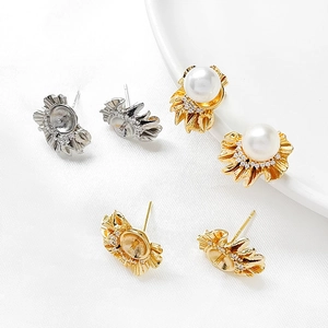 Componenti per orecchini placcati oro 14k con zirconi e basi per perle fai-da-te