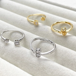 Anelli regolabili in oro e argento 14k per perle fai-da-te con design a fiori e gatti