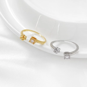 Anello regolabile placcato oro 14k con fiore e zirconi per gioielli fai da te