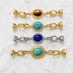 Chiusura Magnetica in Rame Placcato Oro 18K con Pietra Naturale Connettore per Gioielli per DIY Collana Braccialetto Accessori Vintage