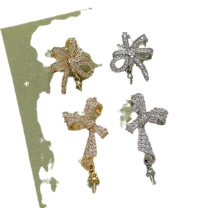 Gold and silver bow-knot jewelry findings with cubic zirconia for pearl DIY earrings