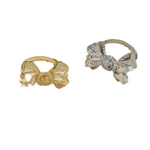 18k gold plated bowknot ring mount with zircon settings in gold and silver finish