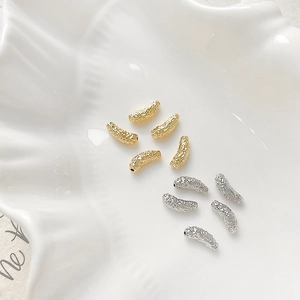 Gold Silver Plated Copper Curved Caterpillar Tube Beads Hammered Texture Spacer Beads For DIY Bracelet Jewelry Making