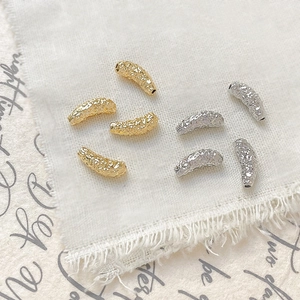 Textured 18k gold and silver caterpillar curved tube beads for DIY jewelry making