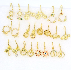 Fashion Copper Gold Plated Dangle Earrings Zirconia Artificial Pearl Moon Bear Sunflower Bicycle Jewelry For Women Banquet Accessories