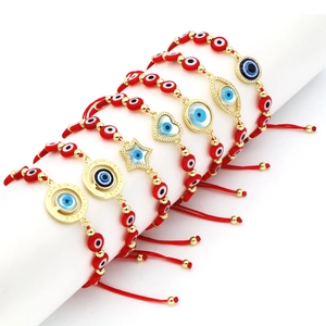 Handmade Evil Eye Braided Red String Bracelet For Women Copper Lucky Nazar Protection Rhinestone Heart Star Pendant Bracelet