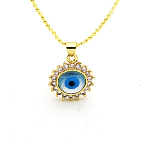 Collana con ciondolo occhio del diavolo dorato con strass in zircone e catena