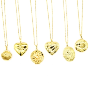 Copper 18K Gold Plated Locket Necklace For Women Openable Heart Shell Round Oval Photo Pendant Fashion Jewelry Gift
