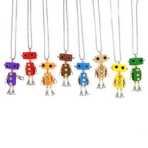 Collana con Ciondolo Robot Steampunk Retrò Arti Mobili Torre Eiffel Rame Legno Catena Maglione Lunga Gioielli Moda Hip Hop