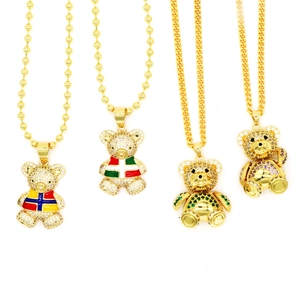 Hip Hop Vergoldet Kupfer Teddybär Anhänger Halskette Für Damen Funkelnde Zirkonia Emaille Tier Charm Bling Schmuck Geschenk