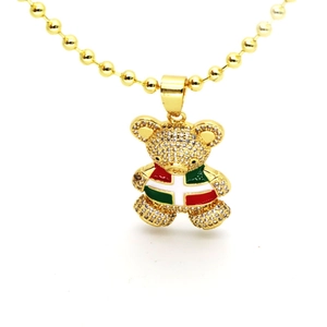 Hip-Hop-Goldkette mit Bärenanhänger, Strassbesatz und bunten Emaille-Details