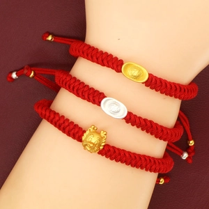 Chinesisches Sternzeichen Drache Rotes Seil Armband 925 Sterlingsilber Glücksbringer Yuanbao Handgeflochtenes Armband