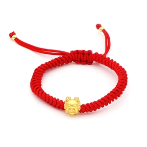 Handgefertigtes rotes Webarmband mit goldenem 3D-Drachenanhänger und verstellbarem Verschluss