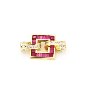 Square gold jewelry clasp with red zircon and clear gems for DIY necklace chains