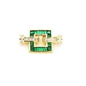Art Deco style green zircon rectangle clasp connector for jewelry making in gold finish