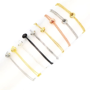 Bracelet Ajustable en Cuivre Plaqué Or 18K Chaîne de Boîte Chaîne Rolo Curseur DIY Accessoires de Fabrication de Bijoux en Strass