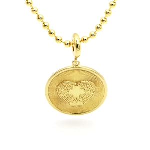 Collier vintage français doré avec pendentif cœur croix et chaîne à billes