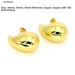 Close-up of 18k gold plated copper water drop earrings in different sizes