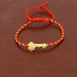 Pulsera 2024 Año del Dragón de cuerda trenzada roja con colgante dorado del carácter Fu