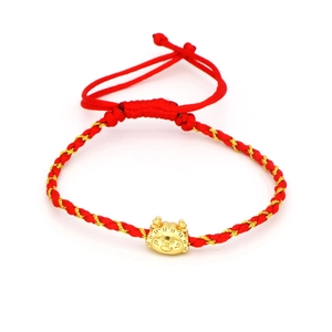 Pulsera 2024 de cordón rojo con dragón del zodiaco chino en plata de ley 925 dorada