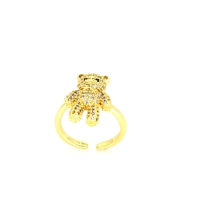 Anello regolabile con orsetto dorato e micro-pavé di cristalli di zircone lucido