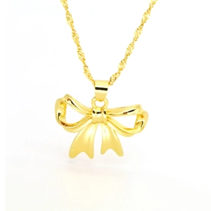 Elegant gold-tone bow pendant necklace with a fine twisted rope chain for women