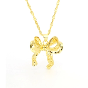 Elegant gold bow pendant necklace for women featuring a textured 3D knot design