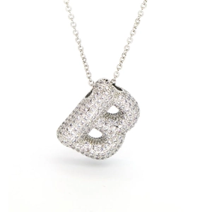 Collar hip hop con colgante letra B plateado y circonitas engastadas con cadena fina