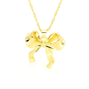 Elegant gold bow pendant necklace with twisted wave chain for women fashion