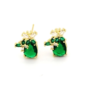 Elegante goldene Schleifenohrringe mit grünen Tropfen-Edelsteinen und Zirkonia