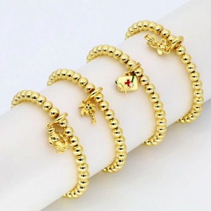 Gold Plated Copper Beaded Bracelet Coconut Tree Angel Medical Bag Zirconia Elastic Charm Bracelet For Women Fashion Jewelry