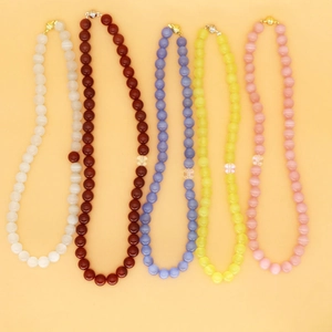 Natural Agate Cat Eye Stone Beaded Necklace For Women Magnetic Clasp Round Stone Choker Clavicle Chain Jewelry Gift