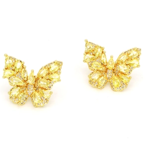 Elegant butterfly stud earrings with sparkling zircon crystals in gold-plated settings