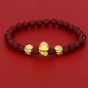 2025 Year of the Snake red agate bead bracelet with golden zodiac snake charm and lucky coins