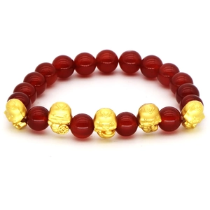 Red agate snake zodiac bracelet with 5 gold charms for Chinese Lunar New Year 2025