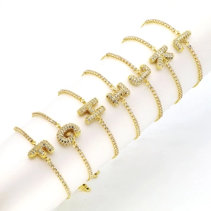 18k gold bubble letter bracelets featuring sparkling zircon tennis chains from F to L