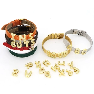 DIY gold plated 26 alphabet letters charm bracelet set with leather and mesh bands