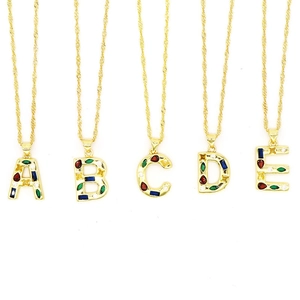 Hip Hop Colorful Zirconia English Letter Pendant Necklace For Women Gold Plated Copper Clavicle Chain Fashion Jewelry