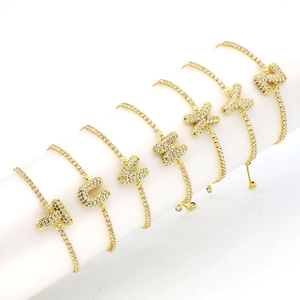 18k gold plated balloon letter tennis bracelet with pavé zircons and adjustable slider