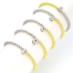 18K Gold Plated Copper Beaded Bracelet For Women Inlaid Zirconia Bubble Letter Elastic String Personalized Fashion Jewelry