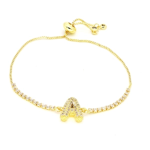 18k gold plated balloon letter A bubble initial tennis bracelet with cubic zirconia crystals