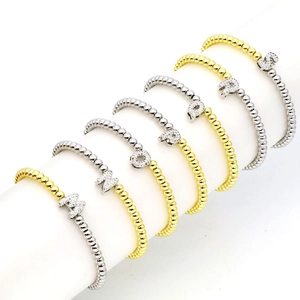 18k gold plated stretch bead bracelet with sparkling zircon inlaid balloon alphabet letters