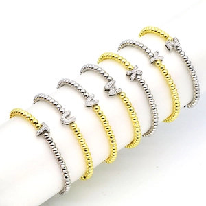 18k gold and silver plated stretch bracelets with zircon-encrusted alphabet charms