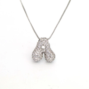 Balloon style letter A pendant necklace with white cubic zirconia in silver tone