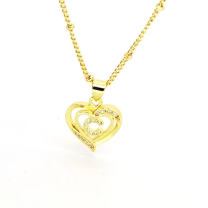 Elegant 18k gold plated heart necklace featuring crystal letter C pendant on white background